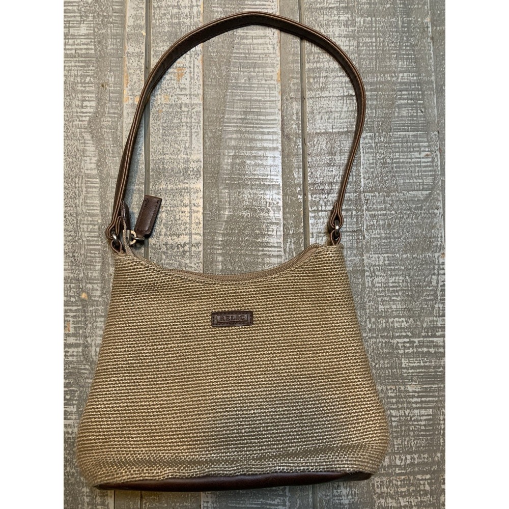 Relic Tan‎ Woven Fabric Vegan Leather Hobo Shoulder Clutch Bag Handbag 9"x 6"